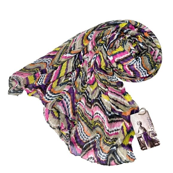 NWT Amrita Singh Chiffon Multicolor Wavy Pattern Scarf Beach Cover-Up Sarong - Picture 3 of 11